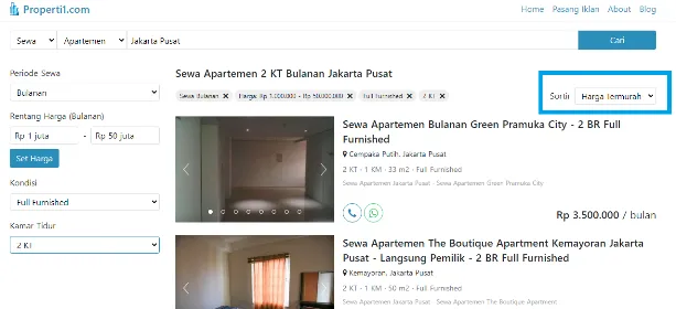 Pencarian Apartemen di Properti1 Harga Termurah