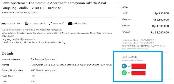 Pencarian Apartemen di Properti1 yang Dipilih