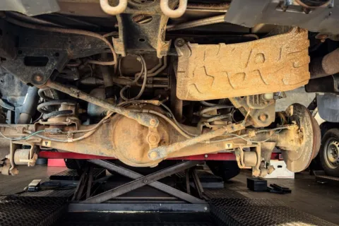 Proses perawatan suspensi mobil di bengkel otomotif